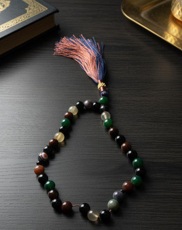 Vibrant Multi-Color Aqeeq Tasbeeh Natural Agate Prayer Beads.