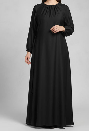 The Serene Black Pleated Neck Abaya